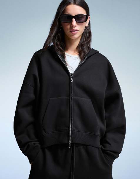Bershka - Sort oversized hættetrøje med lynlås - view 1