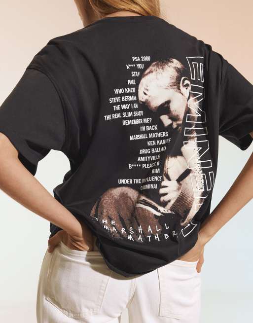 Bershka - Sort oversized T-shirt med korte ærmer og Eminem-print