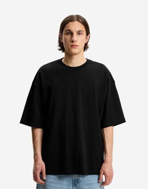 Bershka - Sort oversized T-shirt med korte ærmer