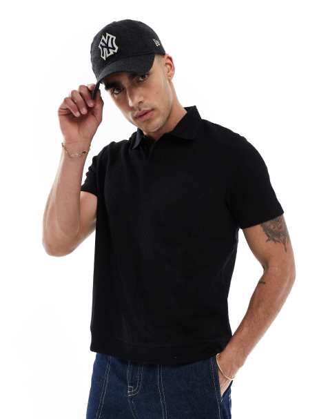 Bershka - Sort poloskjorte i jersey - view 1