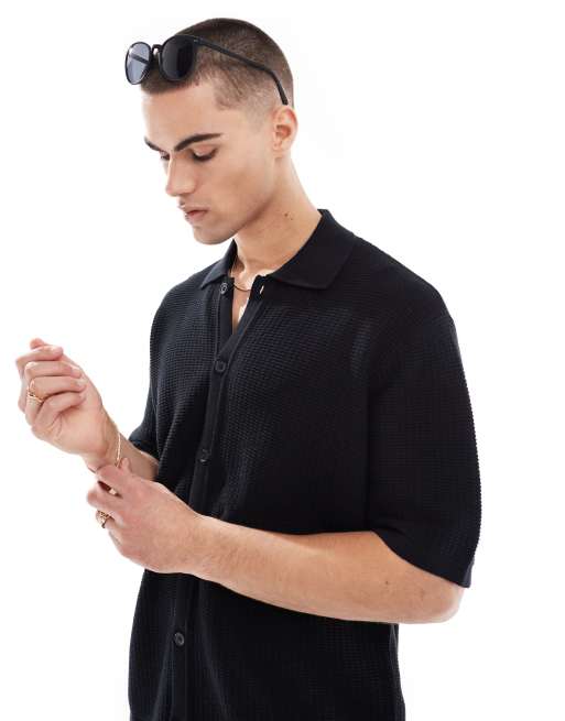 Bershka - Sort poloskjorte i strik 