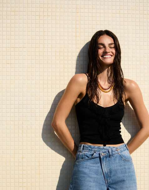 Bershka - Sort stroptop med flæser - view 1