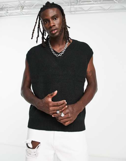 Bershka - Sort sweatervest i chunky strik