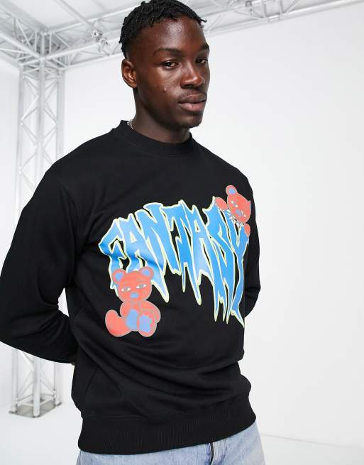 Bershka - Sort sweatshirt med dystert bamseprint, 4 af 4