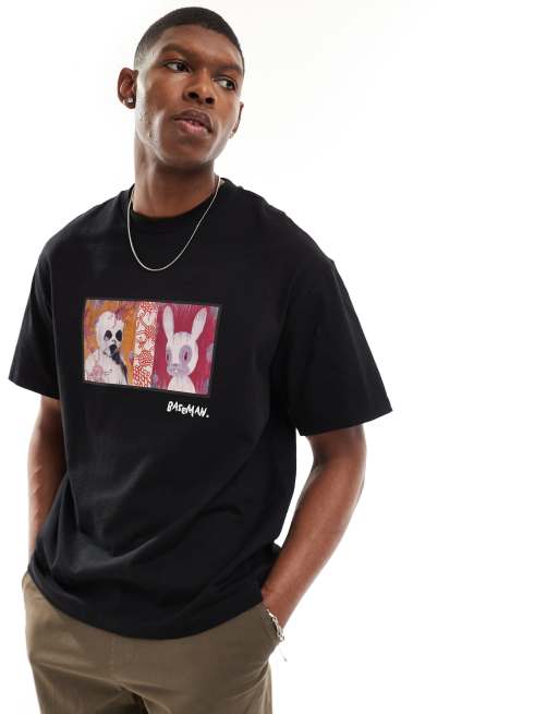 Bershka - Sort T-shirt med 'Baseman'-print