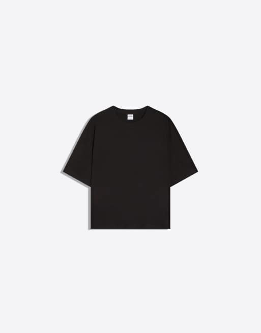 Bershka - Sort T-shirt med korte ærmer i firkantet pasform, 3 af 4