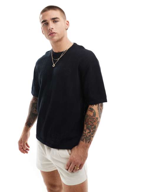 Bershka - Sort T-shirt med sildebensmønster