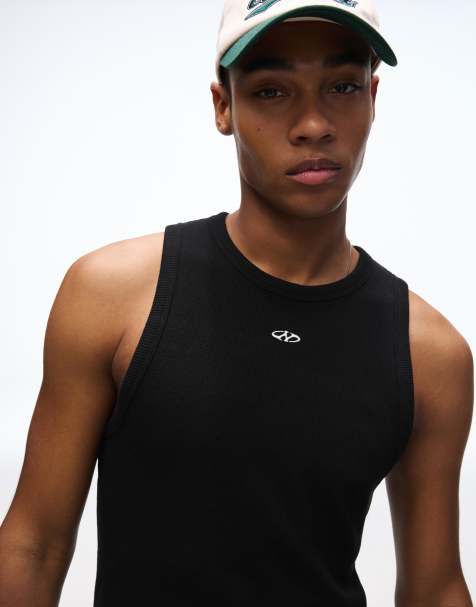 Bershka - Sort top i vaffelstrik med print - view 1