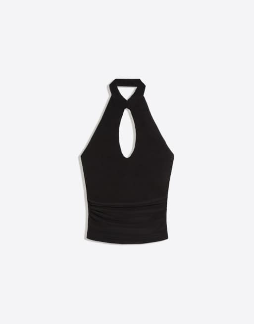 Bershka - Sort top med halterneck og qipao-halsudskæring, 4 af 4