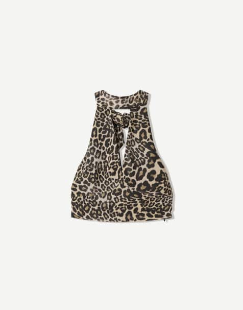Bershka - Sort top med spænde og dyreprint - view 1
