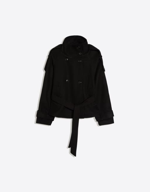 Bershka - Sort trench-jakke med ståkrave, 4 af 4