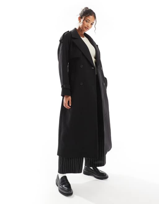 Bershka - Sort trenchcoat i uld i maxilængde