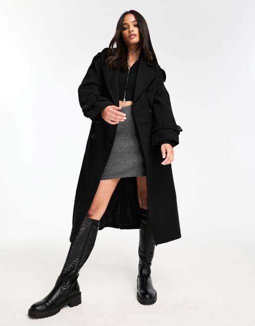 Bershka - Sort trenchcoat i uld