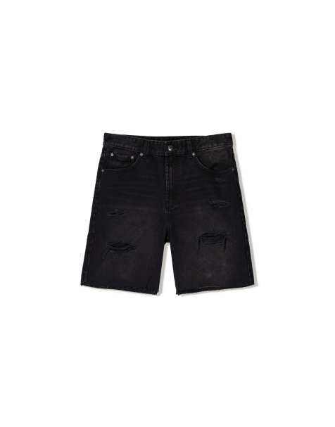 Bershka - Sorte bermudashorts i denim med flænger - view 1