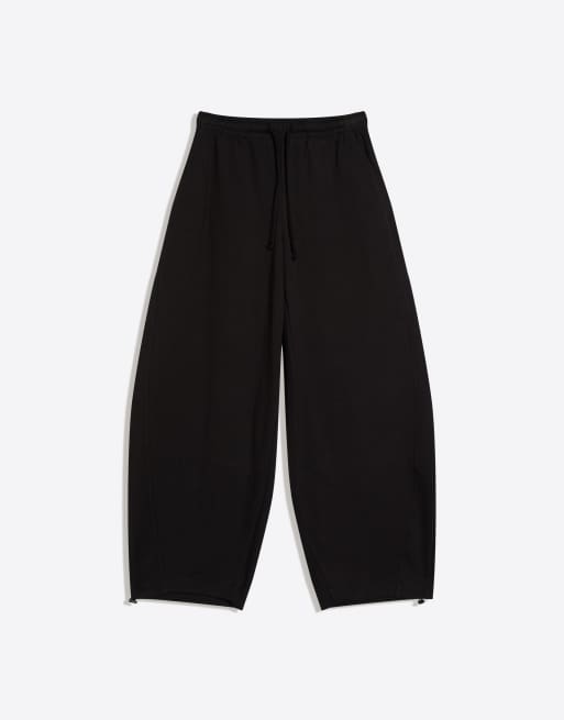 Bershka - Sorte bløde bukser med tøndeformede ben og snøre, 4 af 4