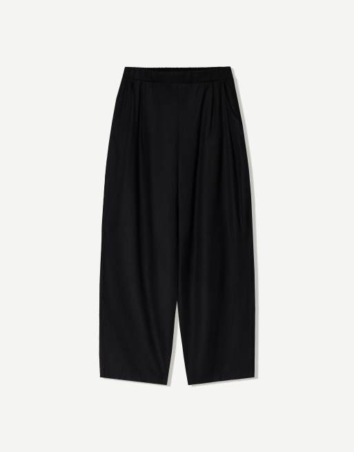 Bershka - Sorte bukser med ballon-ben og indsyede detaljer i hørblanding, 4 af 4