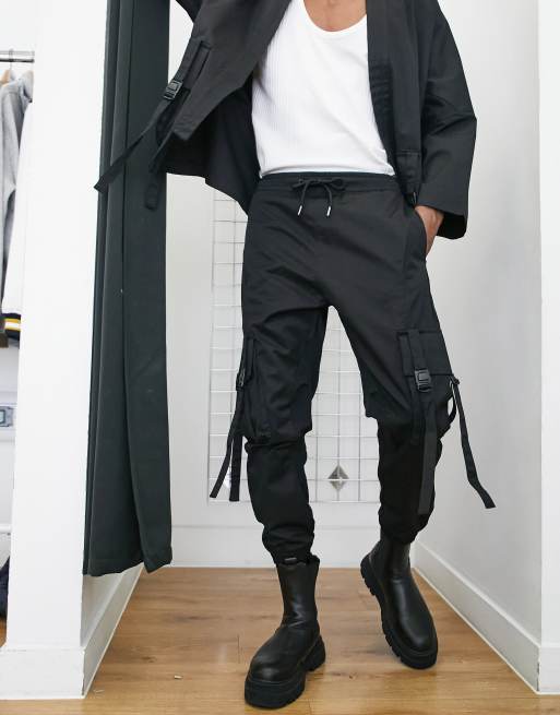 Bershka - Sorte cargobukser i utility-stil