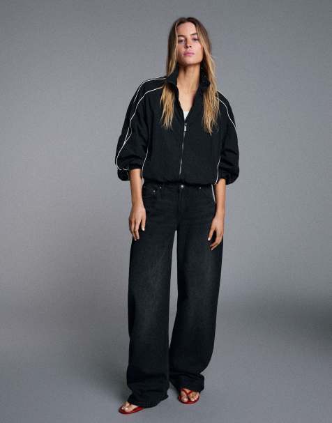 Bershka - Sorte højtaljede jeans med tøndeformede ben - view 1
