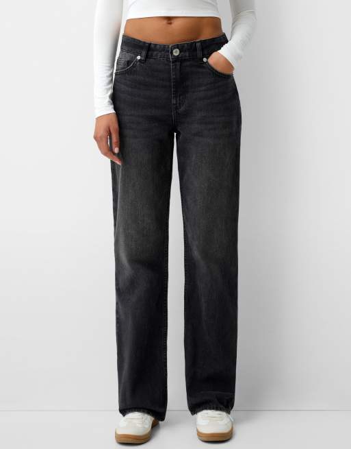 Bershka - Sorte/hvide jeans i lige pasform, 2 af 5