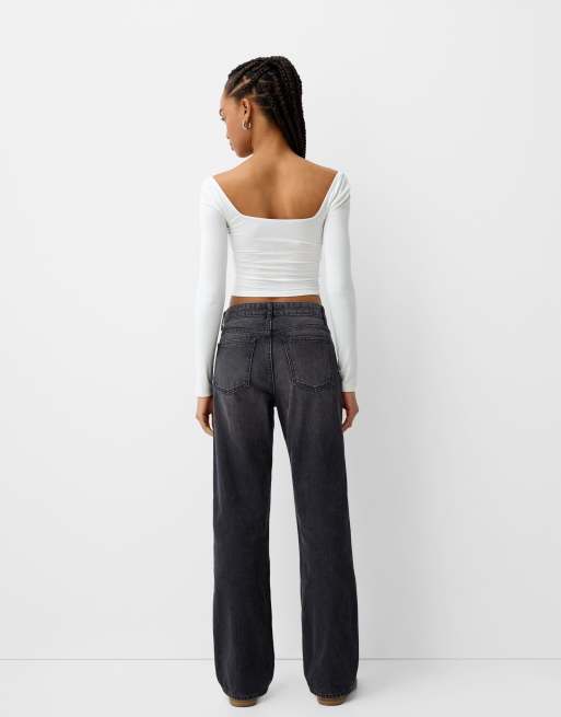 Bershka - Sorte/hvide jeans i lige pasform, 3 af 5