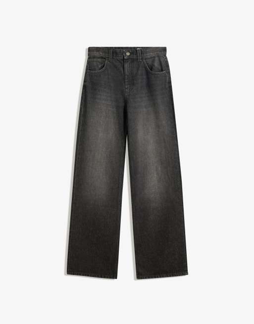 Bershka - Sorte jeans med vide ben i lige pasform, 2 af 4