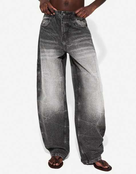 Bershka - Sorte justerbare arbejdsjeans med ballonben - view 1