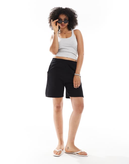 Bershka - Sorte longline-shorts i sweat-stof