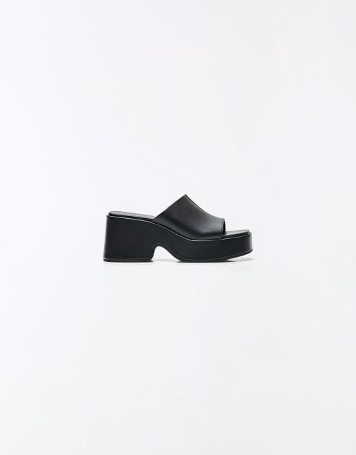 Bershka - Sorte mule-sandaler med flatform-sål, 4 af 4