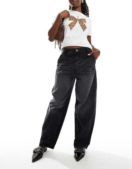 Bershka - Sorte og forvaskede baggy skater-jeans