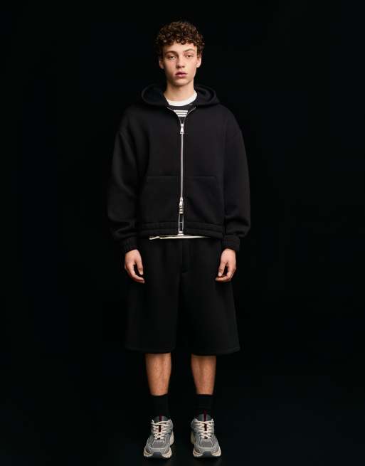 Bershka - Sorte oversized bermudashorts med neopren-effekt