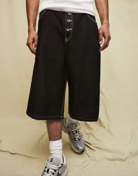 Bershka - Sorte posede bermudashorts med tøndeformet snit i denim - view 1