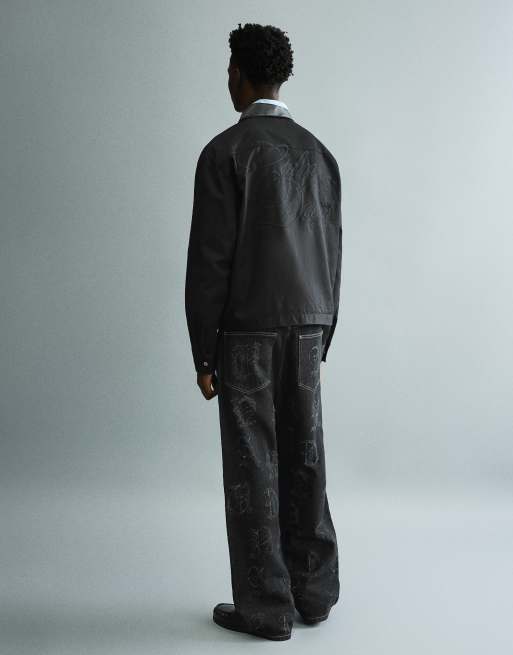 Bershka - Sorte posede jeans i jacquard, 4 af 6