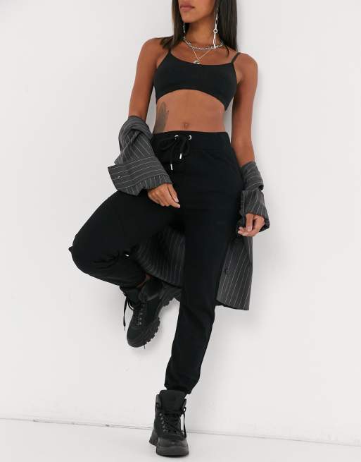 Bershka - Sorte slim-joggingbukser i bomuld - BLACK