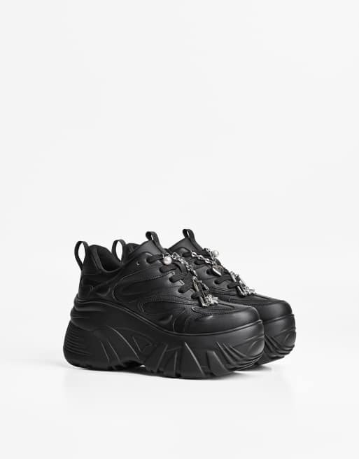 Bershka - Sorte sneakers med XL-plateausål, 2 af 7