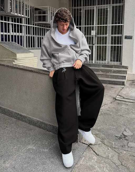 Bershka - Sorte super-baggy semi-joggingbukser med plisseringer, 3 af 4