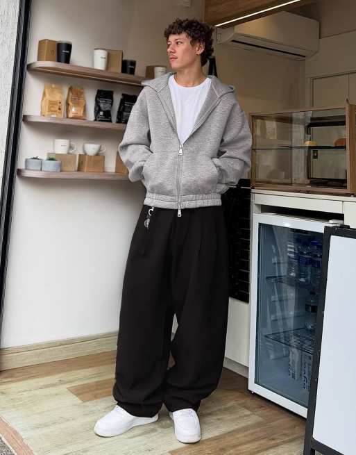 Bershka - Sorte super-baggy semi-joggingbukser med plisseringer, 4 af 4