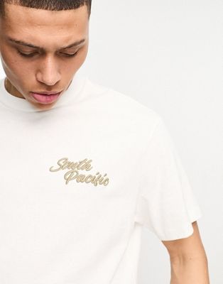 Bershka south pacific embroidered boxy t-shirt in white | ASOS