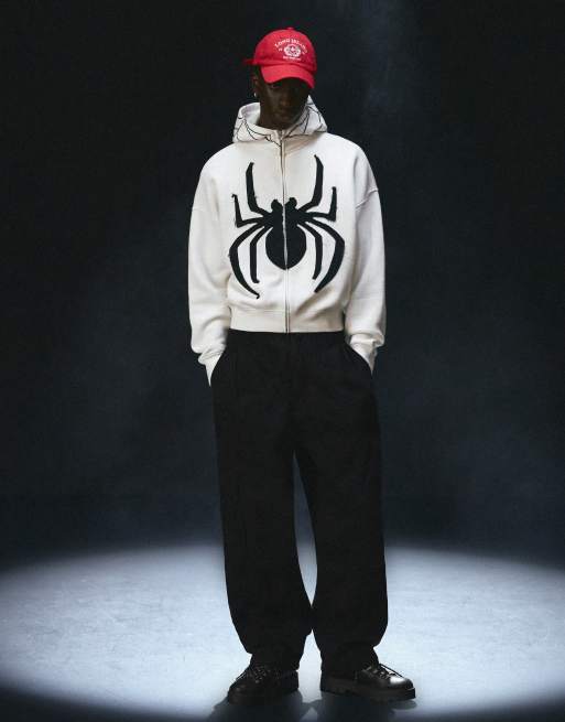 Bershka Spider-man hoodie met rits en capuchon in wit, 3 van 5