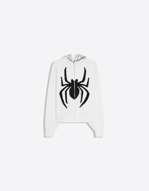 Bershka Spider-man hoodie met rits en capuchon in wit, 5 van 5