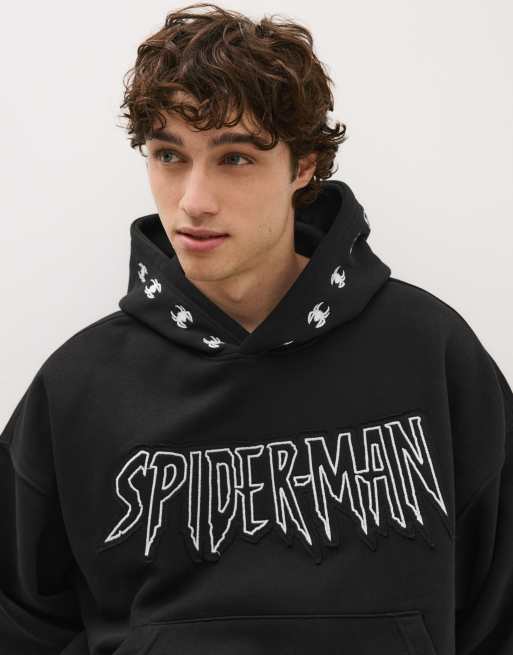 Bershka Spider-Man huvtröja i svart, 3 av 6