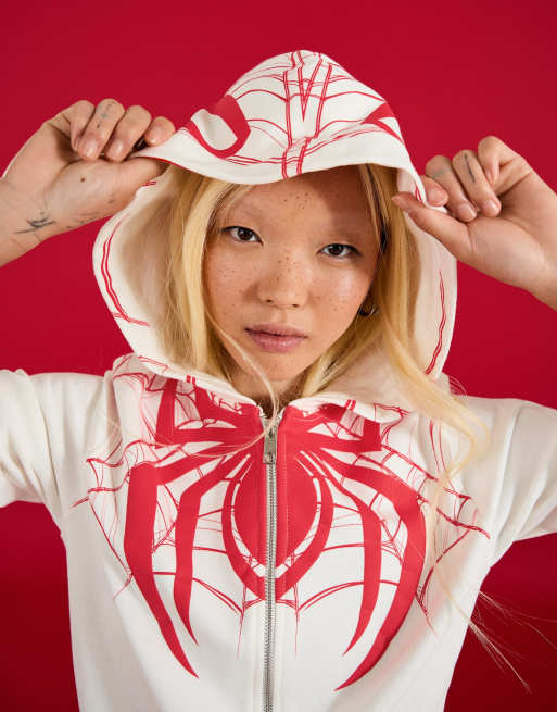 Bershka Spider-man print hoodie in white, 2 of 5
