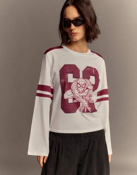 Bershka Spider-man print long sleeve t-shirt in white - view 1