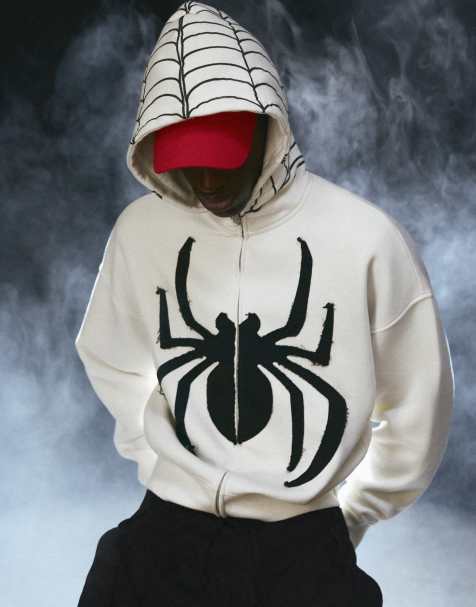 Bershka Spider-man sweat à capuche zippé blanc - view 1