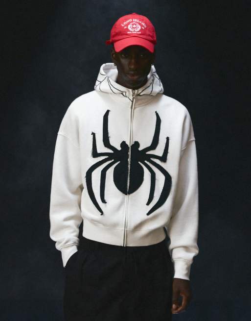 Bershka Spider-man sweat à capuche zippé blanc, 2 de 5
