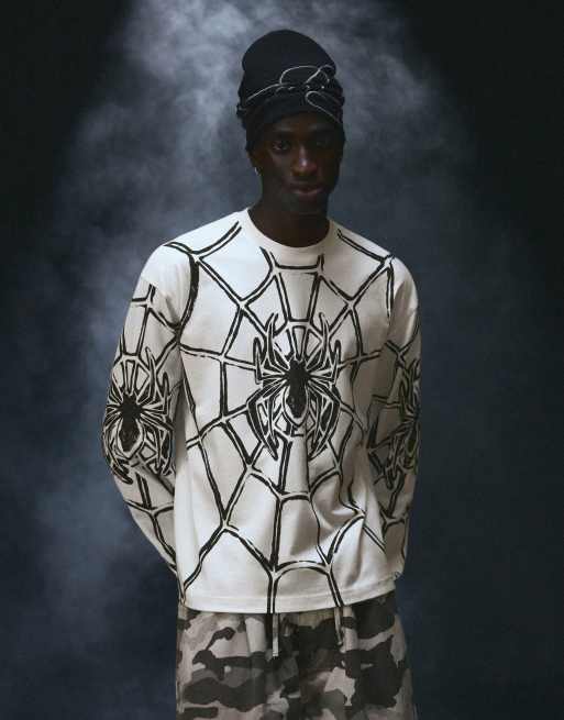 Bershka Spider-man T-shirt a maniche lunghe bianca, 3 di 6