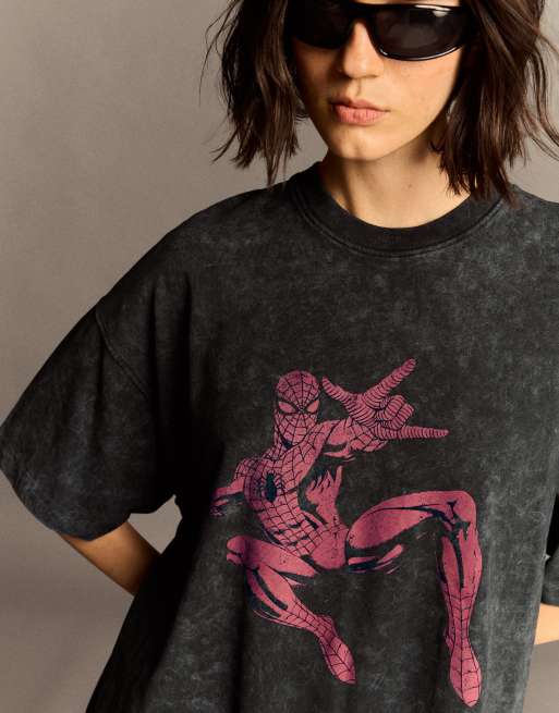 Bershka Spider-man T-shirt oversize a maniche corte nera, 4 di 5