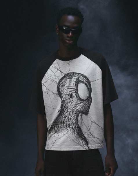 Bershka Spider-Man T-shirt raglan a maniche corte nera - view 1