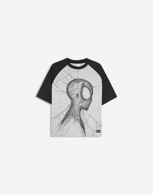 Bershka Spider-Man T-shirt raglan a maniche corte nera, 6 di 6
