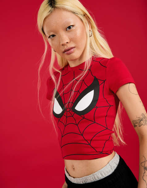 Bershka Spiderman fitted t-shirt in red - view 1