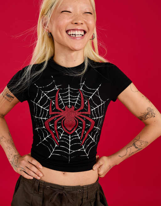 Bershka Spiderman T-shirt aderente nera, 2 di 5